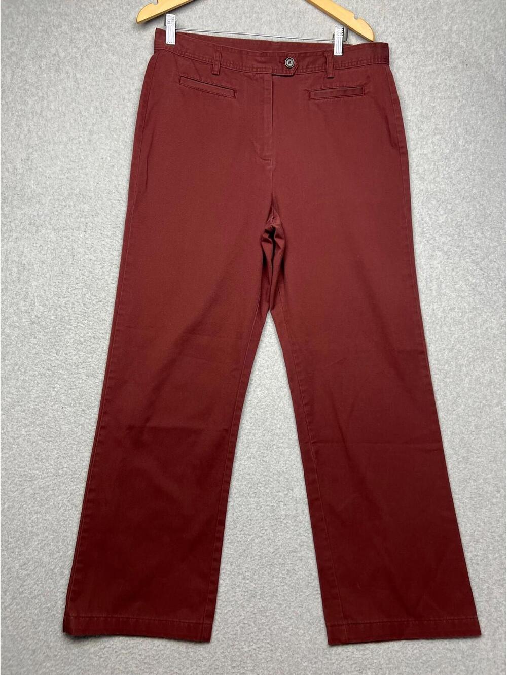 Lands End Womens Wine Chino Wide Leg Mid Rise Pants Size 14 Classic Preppy